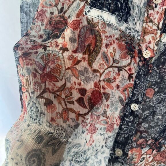LOFT Boho Mixed Floral Print Semi-Sheer Long Sleeve Blouse Size Small - Picture 8 of 9